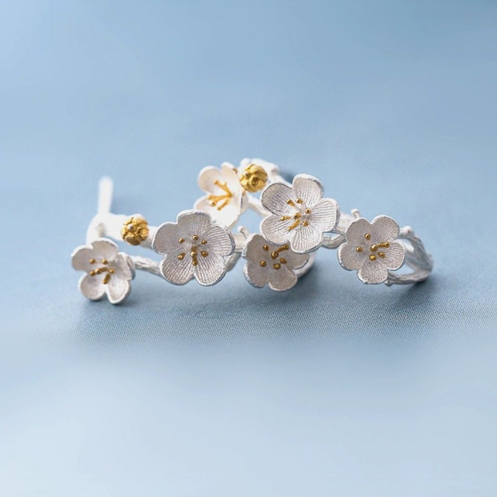 NEW 925 Sterling Silver Two Tone Flower Earrings A - Picture 8 of 9